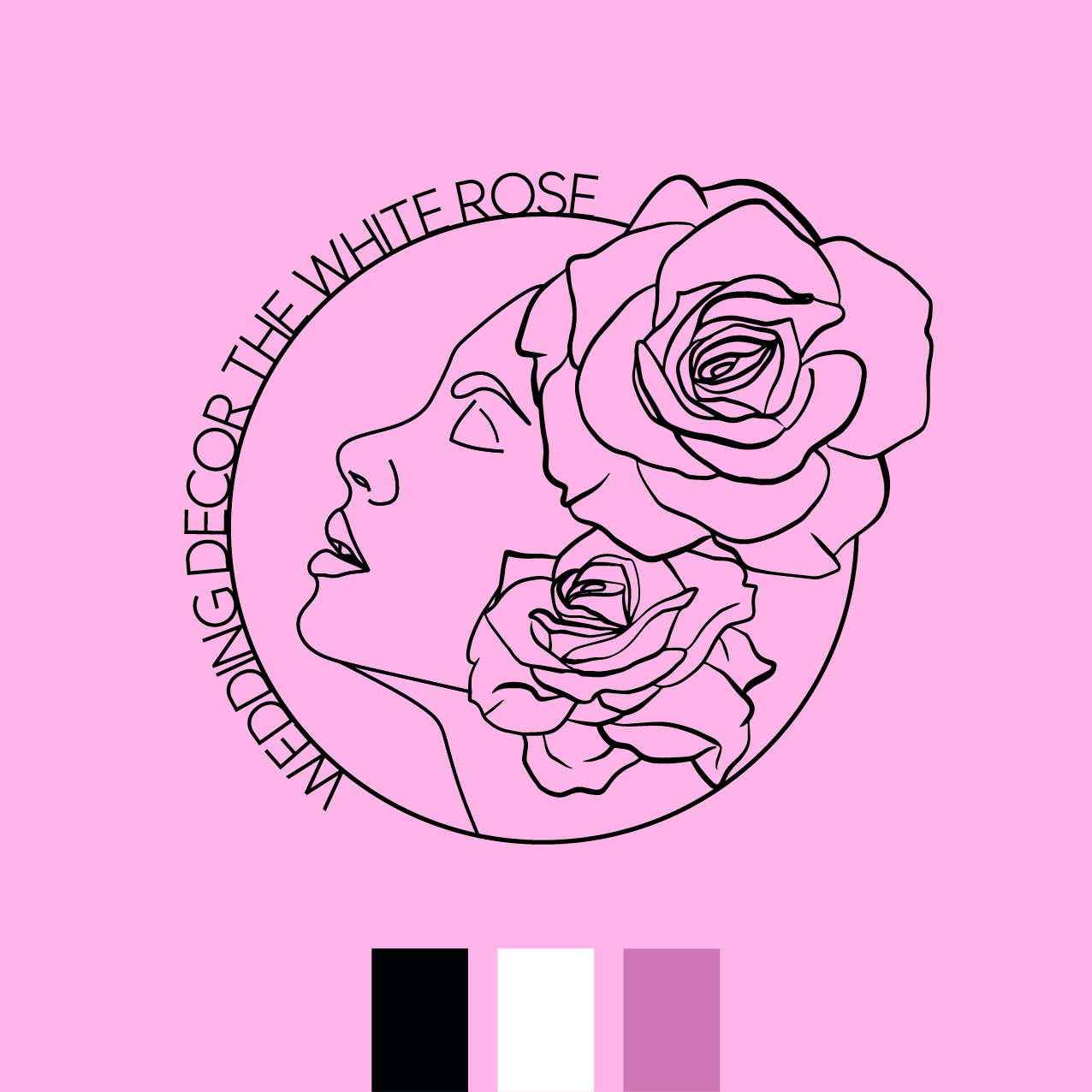 Pink circular design with face illustration